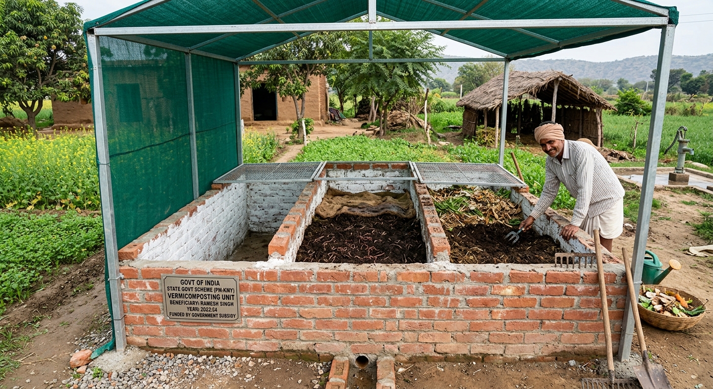 A well-maintained vermicompost pit built with government subsidies